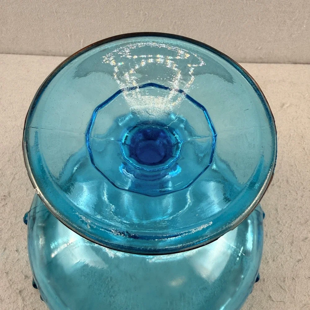 Vtg Indiana Glass Blue Teardrop Garland Pedestal Compote Bowl MCM Centerpiece 8